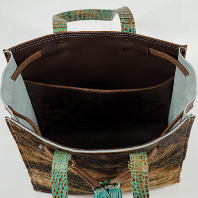 Mini Lainey - Dark Brindle w/ Turquoise Croc-Mini Lainey-Western-Cowhide-Bags-Handmade-Products-Gifts-Dancing Cactus Designs