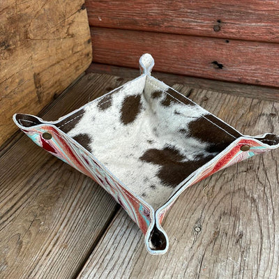 Mini Tray - Chocolate & White w/ Fiesta Navajo-Mini Tray-Western-Cowhide-Bags-Handmade-Products-Gifts-Dancing Cactus Designs