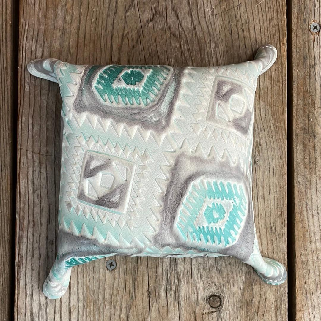 Mini Tray - Chocolate & White w/ Turquoise Sand Aztec-Mini Tray-Western-Cowhide-Bags-Handmade-Products-Gifts-Dancing Cactus Designs