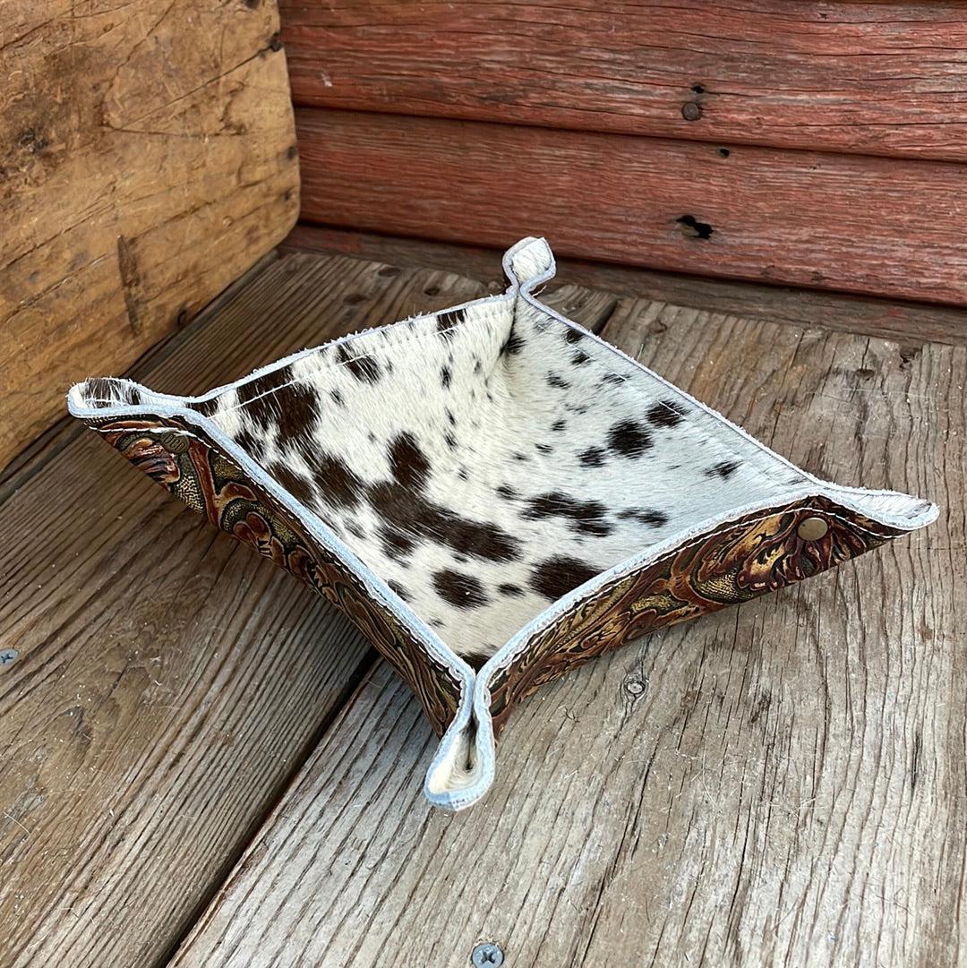 Mini Tray - Chocolate & White w/ Wyoming Tool-Mini Tray-Western-Cowhide-Bags-Handmade-Products-Gifts-Dancing Cactus Designs