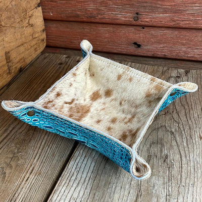 Mini Tray - Longhorn w/ Glacier Park Croc-Mini Tray-Western-Cowhide-Bags-Handmade-Products-Gifts-Dancing Cactus Designs