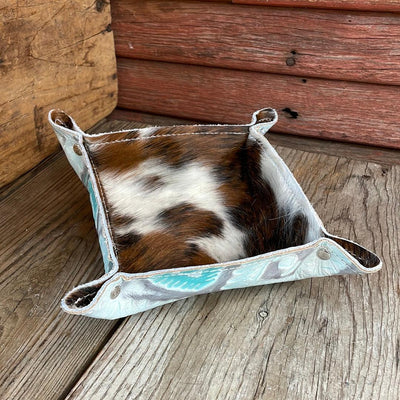 Mini Tray - Tricolor w/ Turquoise Sand Aztec-Mini Tray-Western-Cowhide-Bags-Handmade-Products-Gifts-Dancing Cactus Designs