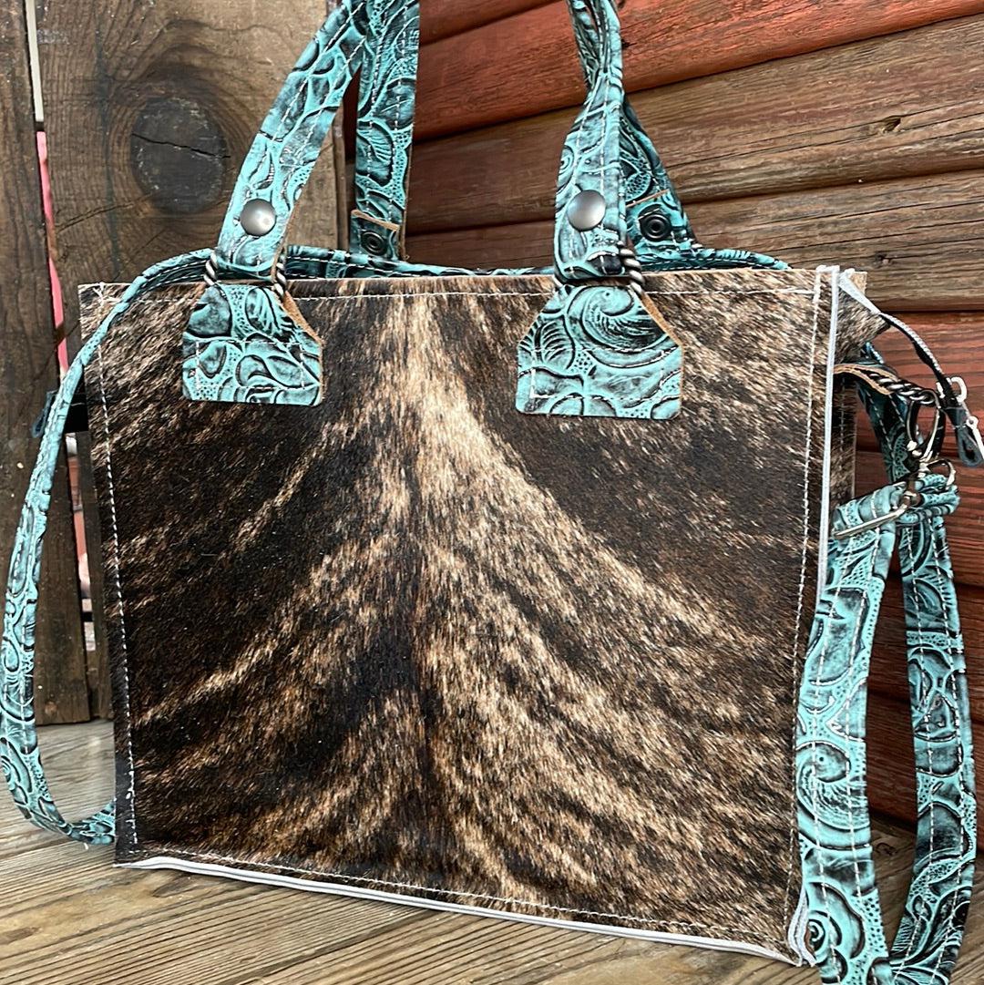 Minnie Pearl - Brindle w/ Geode Roses-Minnie Pearl-Western-Cowhide-Bags-Handmade-Products-Gifts-Dancing Cactus Designs