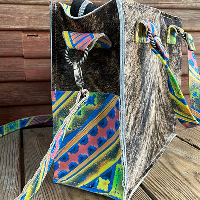 Minnie Pearl - Brindle w/ Neon Trip Navajo-Minnie Pearl-Western-Cowhide-Bags-Handmade-Products-Gifts-Dancing Cactus Designs