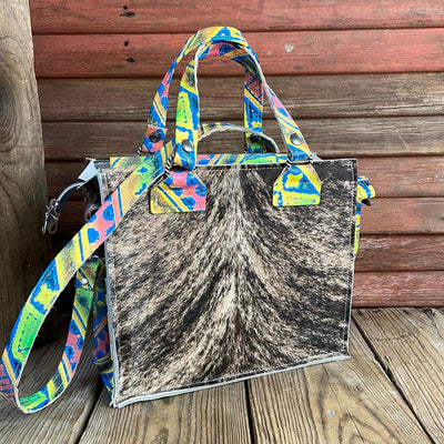 Minnie Pearl - Brindle w/ Neon Trip Navajo-Minnie Pearl-Western-Cowhide-Bags-Handmade-Products-Gifts-Dancing Cactus Designs