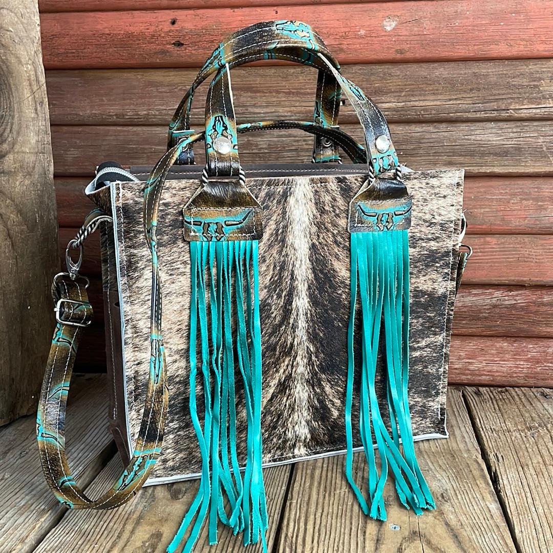 Minnie Pearl - Brindle w/ Patina Skulls-Minnie Pearl-Western-Cowhide-Bags-Handmade-Products-Gifts-Dancing Cactus Designs