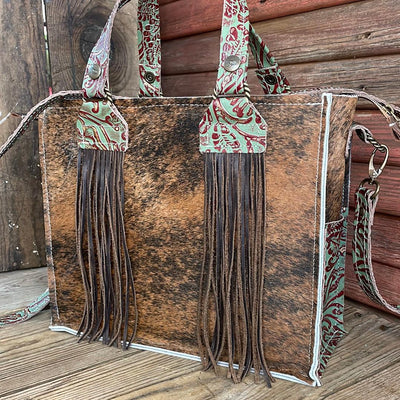 Minnie Pearl - Dark Brindle w/ Cucumber Melon Tool-Minnie Pearl-Western-Cowhide-Bags-Handmade-Products-Gifts-Dancing Cactus Designs