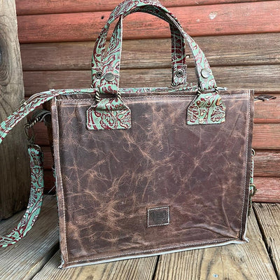 Minnie Pearl - Dark Brindle w/ Cucumber Melon Tool-Minnie Pearl-Western-Cowhide-Bags-Handmade-Products-Gifts-Dancing Cactus Designs