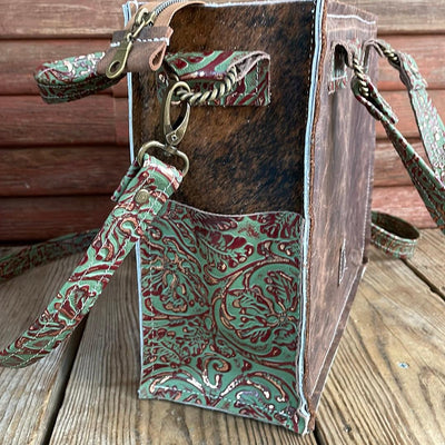 Minnie Pearl - Dark Brindle w/ Cucumber Melon Tool-Minnie Pearl-Western-Cowhide-Bags-Handmade-Products-Gifts-Dancing Cactus Designs
