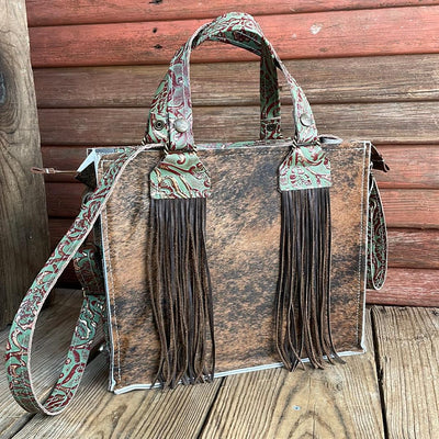Minnie Pearl - Dark Brindle w/ Cucumber Melon Tool-Minnie Pearl-Western-Cowhide-Bags-Handmade-Products-Gifts-Dancing Cactus Designs