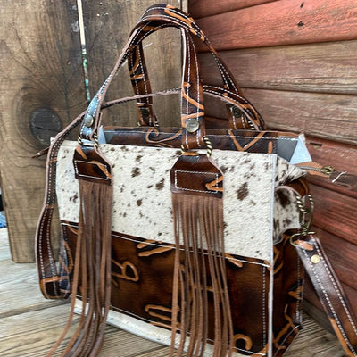 Minnie Pearl - Longhorn w/ Burnt Brands-Minnie Pearl-Western-Cowhide-Bags-Handmade-Products-Gifts-Dancing Cactus Designs