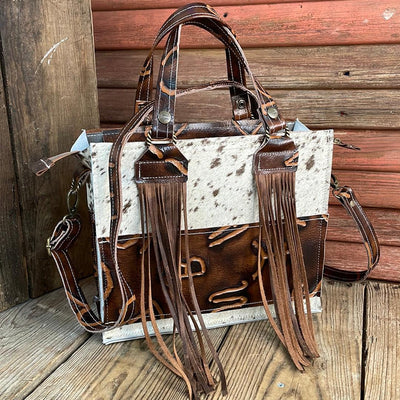 Minnie Pearl - Longhorn w/ Burnt Brands-Minnie Pearl-Western-Cowhide-Bags-Handmade-Products-Gifts-Dancing Cactus Designs