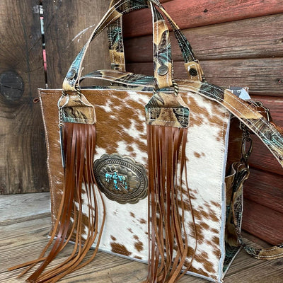 Minnie Pearl - Longhorn w/ Sepia Feathers w/ Concho-Minnie Pearl-Western-Cowhide-Bags-Handmade-Products-Gifts-Dancing Cactus Designs