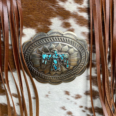 Minnie Pearl - Longhorn w/ Sepia Feathers w/ Concho-Minnie Pearl-Western-Cowhide-Bags-Handmade-Products-Gifts-Dancing Cactus Designs