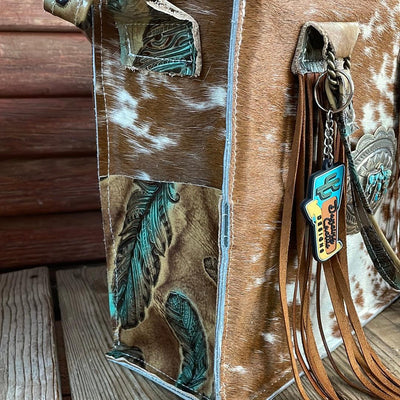 Minnie Pearl - Longhorn w/ Sepia Feathers w/ Concho-Minnie Pearl-Western-Cowhide-Bags-Handmade-Products-Gifts-Dancing Cactus Designs