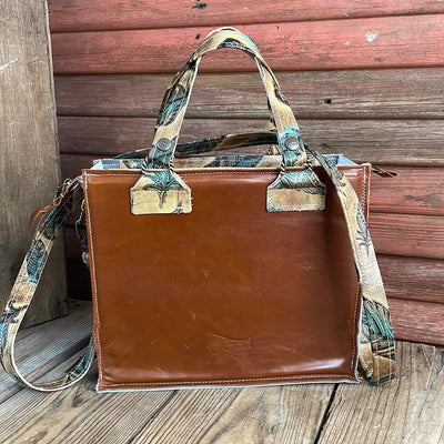Minnie Pearl - Longhorn w/ Sepia Feathers w/ Concho-Minnie Pearl-Western-Cowhide-Bags-Handmade-Products-Gifts-Dancing Cactus Designs