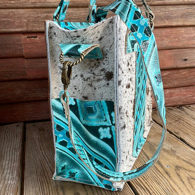 Minnie Pearl - Longhorn w/ Turquoise Matrix Navajo-Minnie Pearl-Western-Cowhide-Bags-Handmade-Products-Gifts-Dancing Cactus Designs