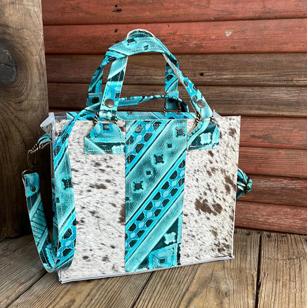 Minnie Pearl - Longhorn w/ Turquoise Matrix Navajo-Minnie Pearl-Western-Cowhide-Bags-Handmade-Products-Gifts-Dancing Cactus Designs
