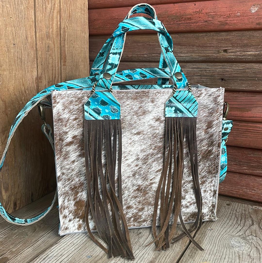 Minnie Pearl - Longhorn w/ Turquoise Matrix Navajo-Minnie Pearl-Western-Cowhide-Bags-Handmade-Products-Gifts-Dancing Cactus Designs