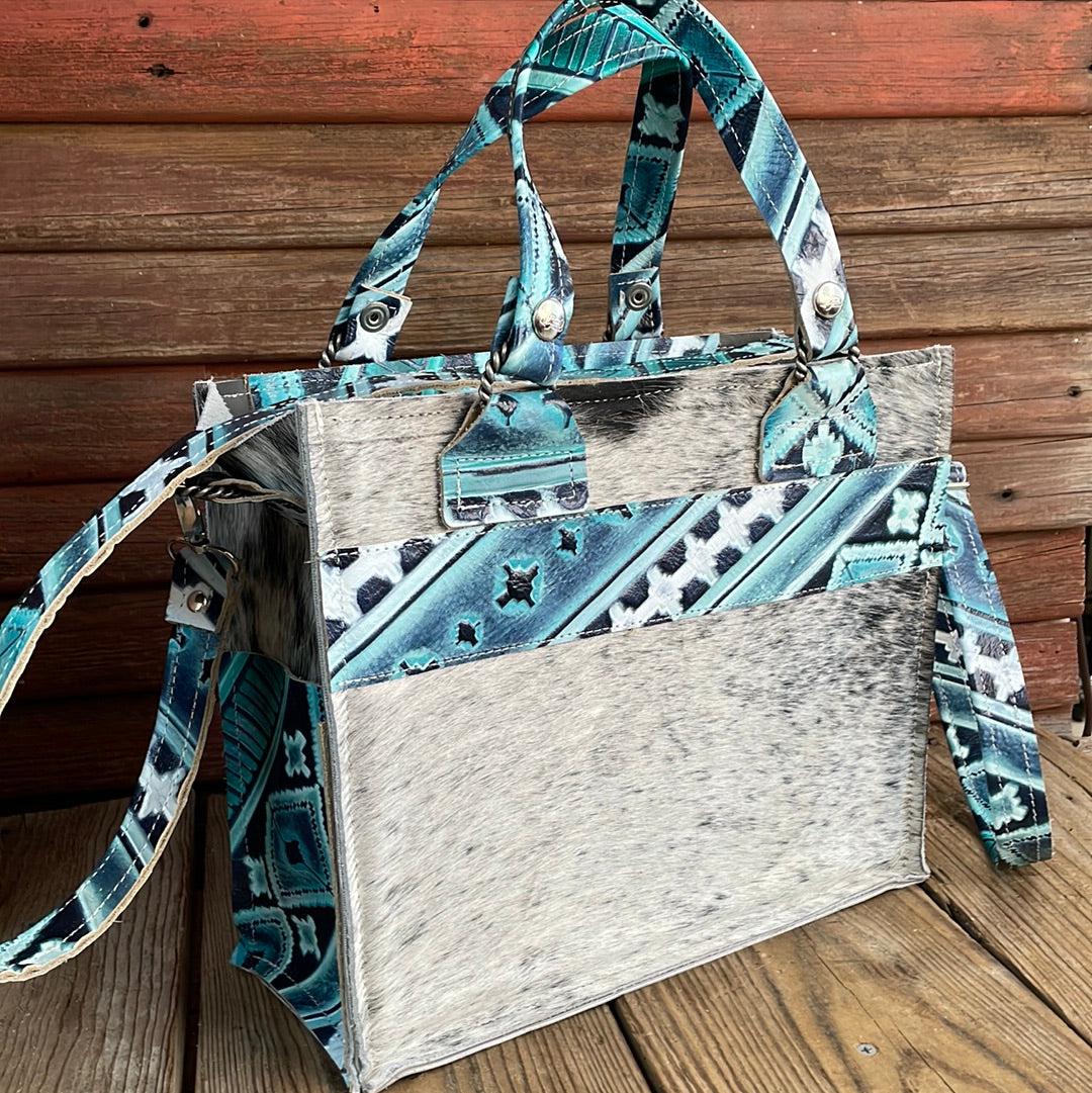 Minnie Pearl - Salt/Pepper w/ Glacier Park Navajo-Minnie Pearl-Western-Cowhide-Bags-Handmade-Products-Gifts-Dancing Cactus Designs