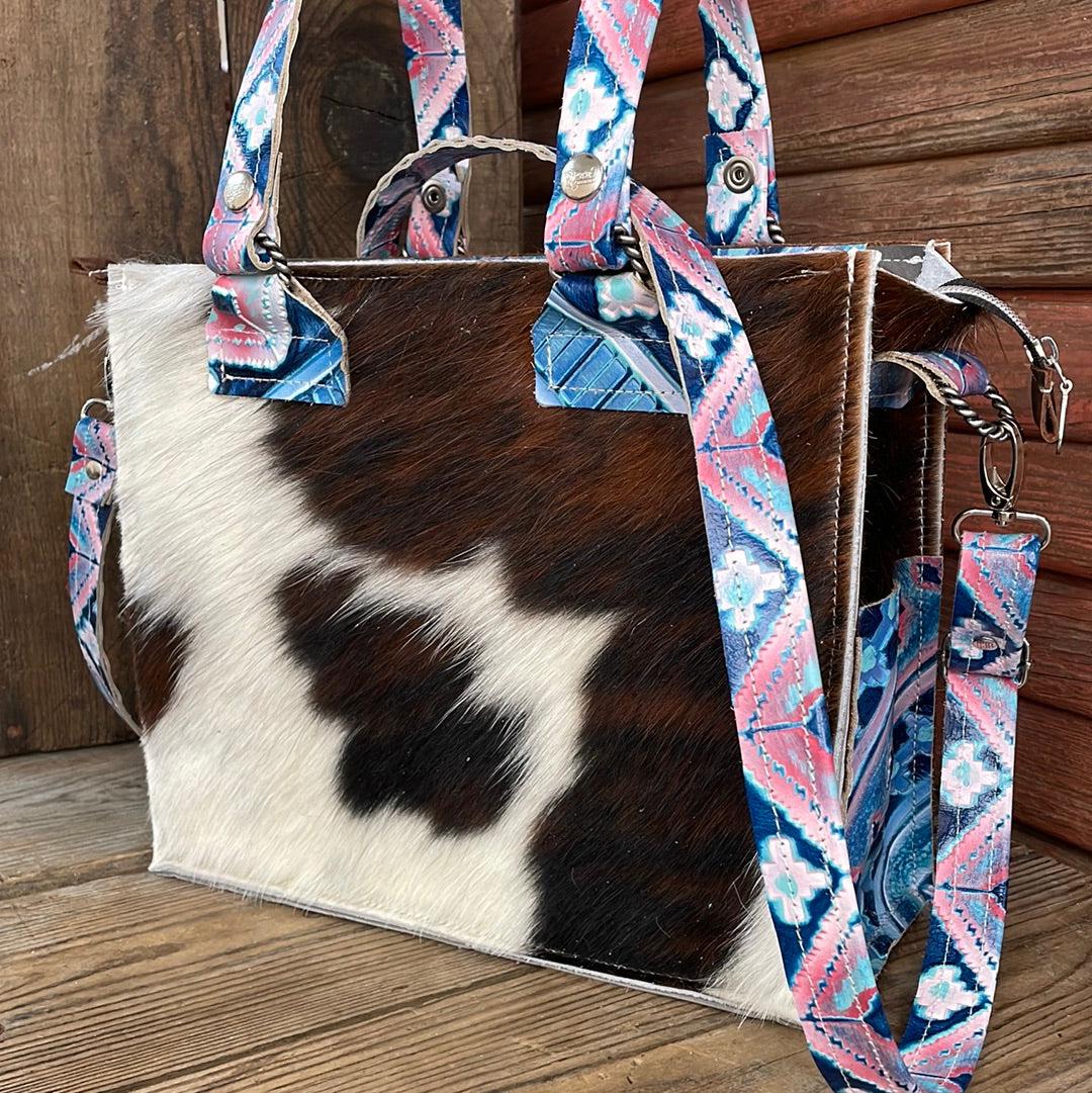 Minnie Pearl - Tricolor w/ Tucson Sundown Navajo-Minnie Pearl-Western-Cowhide-Bags-Handmade-Products-Gifts-Dancing Cactus Designs