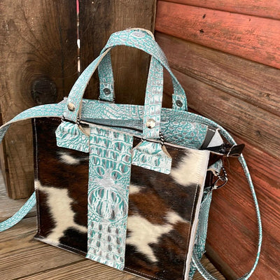 Minnie Pearl - Tricolor w/ Turquoise Sand Croc-Minnie Pearl-Western-Cowhide-Bags-Handmade-Products-Gifts-Dancing Cactus Designs