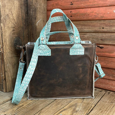 Minnie Pearl - Tricolor w/ Turquoise Sand Croc-Minnie Pearl-Western-Cowhide-Bags-Handmade-Products-Gifts-Dancing Cactus Designs