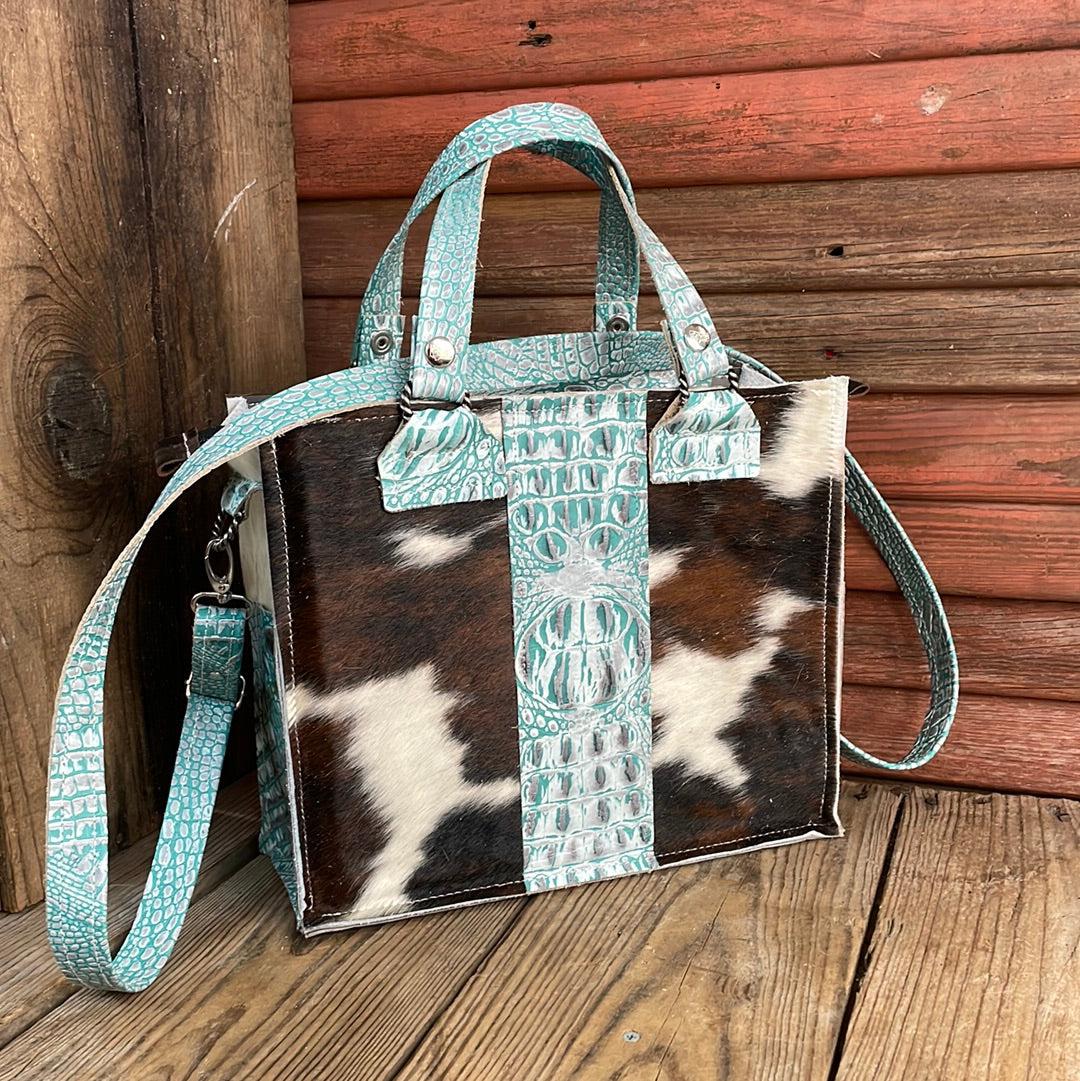 Minnie Pearl - Tricolor w/ Turquoise Sand Croc-Minnie Pearl-Western-Cowhide-Bags-Handmade-Products-Gifts-Dancing Cactus Designs