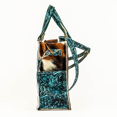 Minnie Pearl - Tricolor w/ Turquoise Wildflower Tool-Minnie Pearl-Western-Cowhide-Bags-Handmade-Products-Gifts-Dancing Cactus Designs