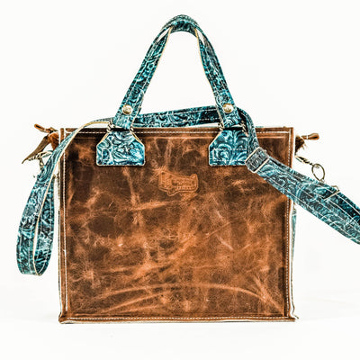 Minnie Pearl - Tricolor w/ Turquoise Wildflower Tool-Minnie Pearl-Western-Cowhide-Bags-Handmade-Products-Gifts-Dancing Cactus Designs