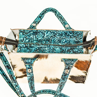 Minnie Pearl - Tricolor w/ Turquoise Wildflower Tool-Minnie Pearl-Western-Cowhide-Bags-Handmade-Products-Gifts-Dancing Cactus Designs