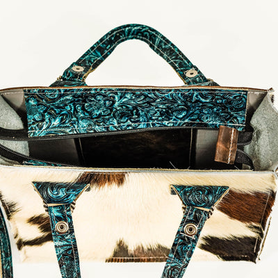 Minnie Pearl - Tricolor w/ Turquoise Wildflower Tool-Minnie Pearl-Western-Cowhide-Bags-Handmade-Products-Gifts-Dancing Cactus Designs
