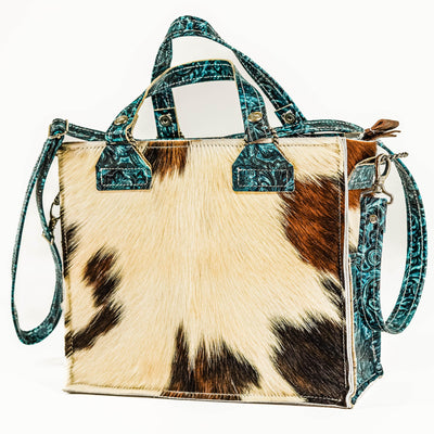 Minnie Pearl - Tricolor w/ Turquoise Wildflower Tool-Minnie Pearl-Western-Cowhide-Bags-Handmade-Products-Gifts-Dancing Cactus Designs