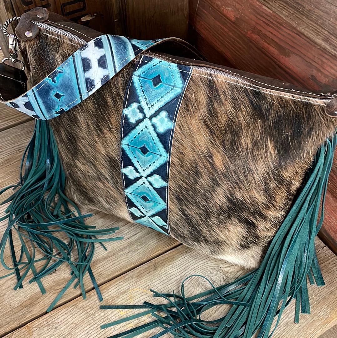 Oakley - Brindle w/ Glacier Park Navajo-Oakley-Western-Cowhide-Bags-Handmade-Products-Gifts-Dancing Cactus Designs