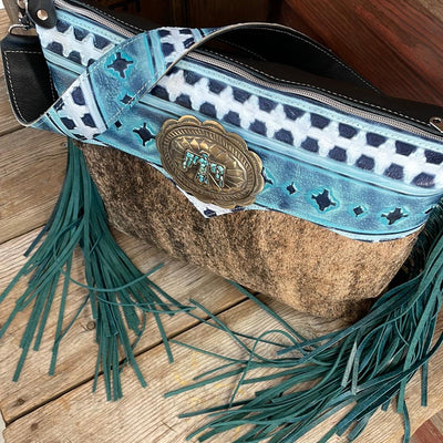 Oakley - Brindle w/ Glacier Park Navajo w/ Firebird Concho-Oakley-Western-Cowhide-Bags-Handmade-Products-Gifts-Dancing Cactus Designs