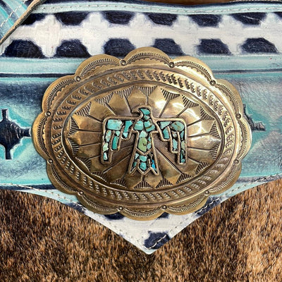 Oakley - Brindle w/ Glacier Park Navajo w/ Firebird Concho-Oakley-Western-Cowhide-Bags-Handmade-Products-Gifts-Dancing Cactus Designs