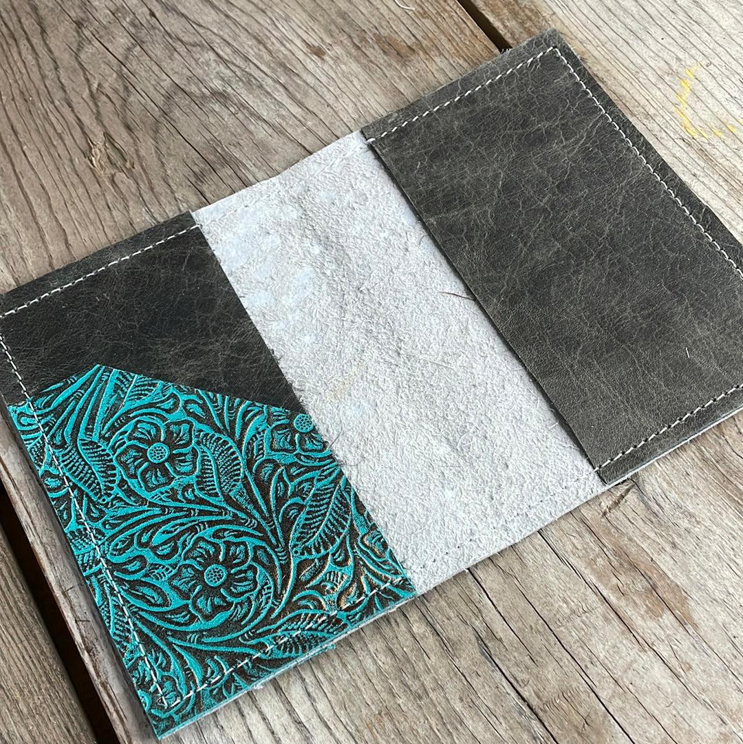 Passport Cover - Silver Acid w/ Turquoise Wildflower-Passport Cover-Western-Cowhide-Bags-Handmade-Products-Gifts-Dancing Cactus Designs