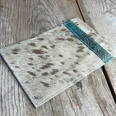 Passport Cover - Silver Acid w/ Turquoise Wildflower-Passport Cover-Western-Cowhide-Bags-Handmade-Products-Gifts-Dancing Cactus Designs