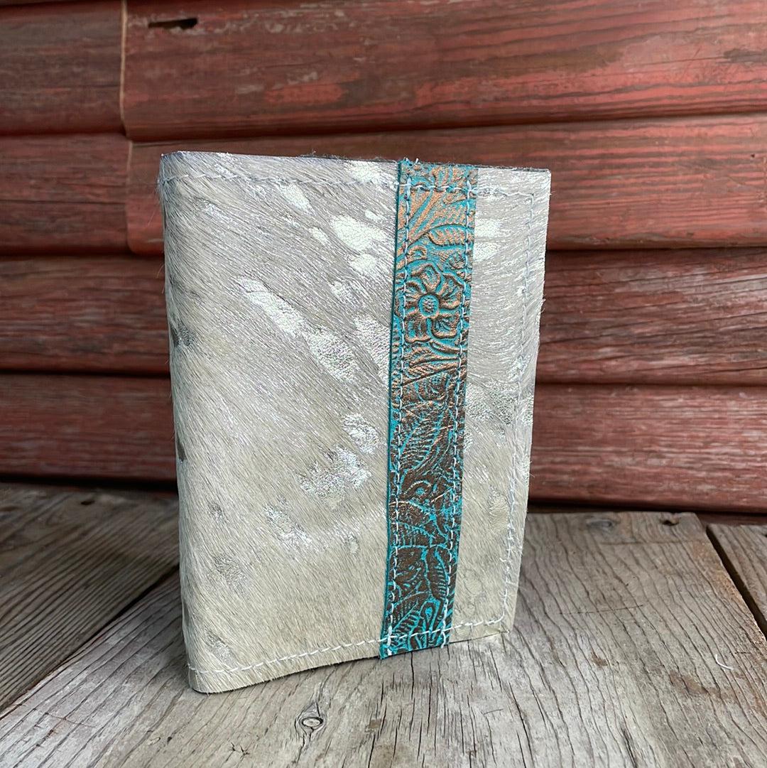 Passport Cover - Silver Acid w/ Turquoise Wildflower-Passport Cover-Western-Cowhide-Bags-Handmade-Products-Gifts-Dancing Cactus Designs