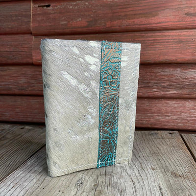 Passport Cover - Silver Acid w/ Turquoise Wildflower-Passport Cover-Western-Cowhide-Bags-Handmade-Products-Gifts-Dancing Cactus Designs