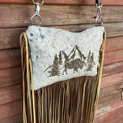 Patsy - B&W Speckle w/ Buffalo Scene Design-Patsy-Western-Cowhide-Bags-Handmade-Products-Gifts-Dancing Cactus Designs