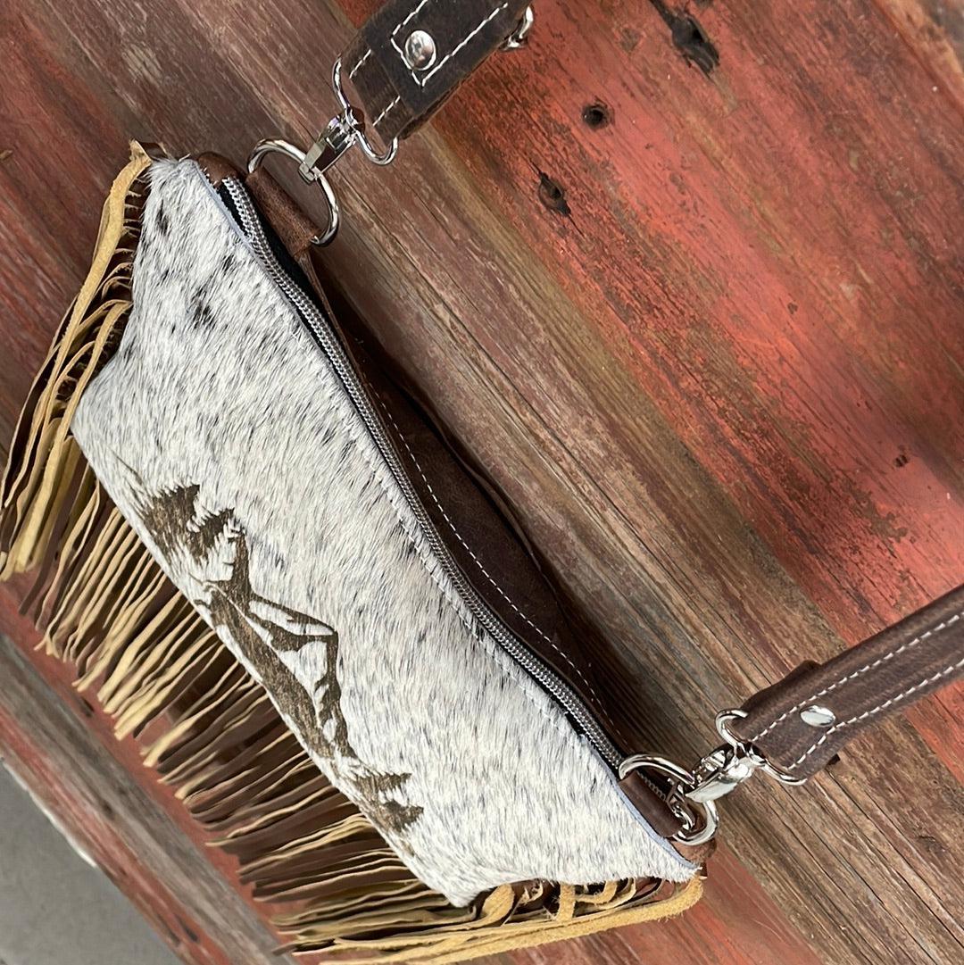 Patsy - B&W Speckle w/ Buffalo Scene Design-Patsy-Western-Cowhide-Bags-Handmade-Products-Gifts-Dancing Cactus Designs