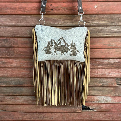 Patsy - B&W Speckle w/ Buffalo Scene Design-Patsy-Western-Cowhide-Bags-Handmade-Products-Gifts-Dancing Cactus Designs