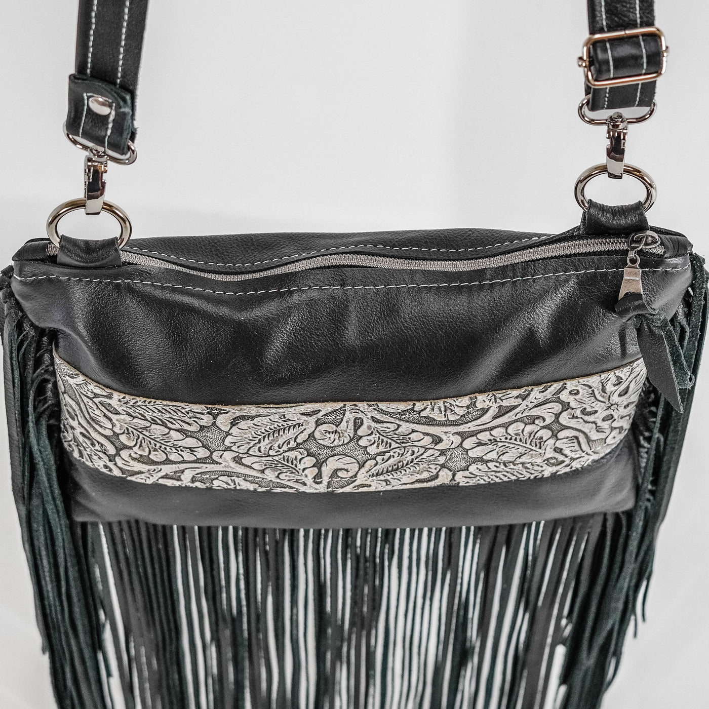 Patsy - Black Leather w/ Sterling Tool-Patsy-Western-Cowhide-Bags-Handmade-Products-Gifts-Dancing Cactus Designs