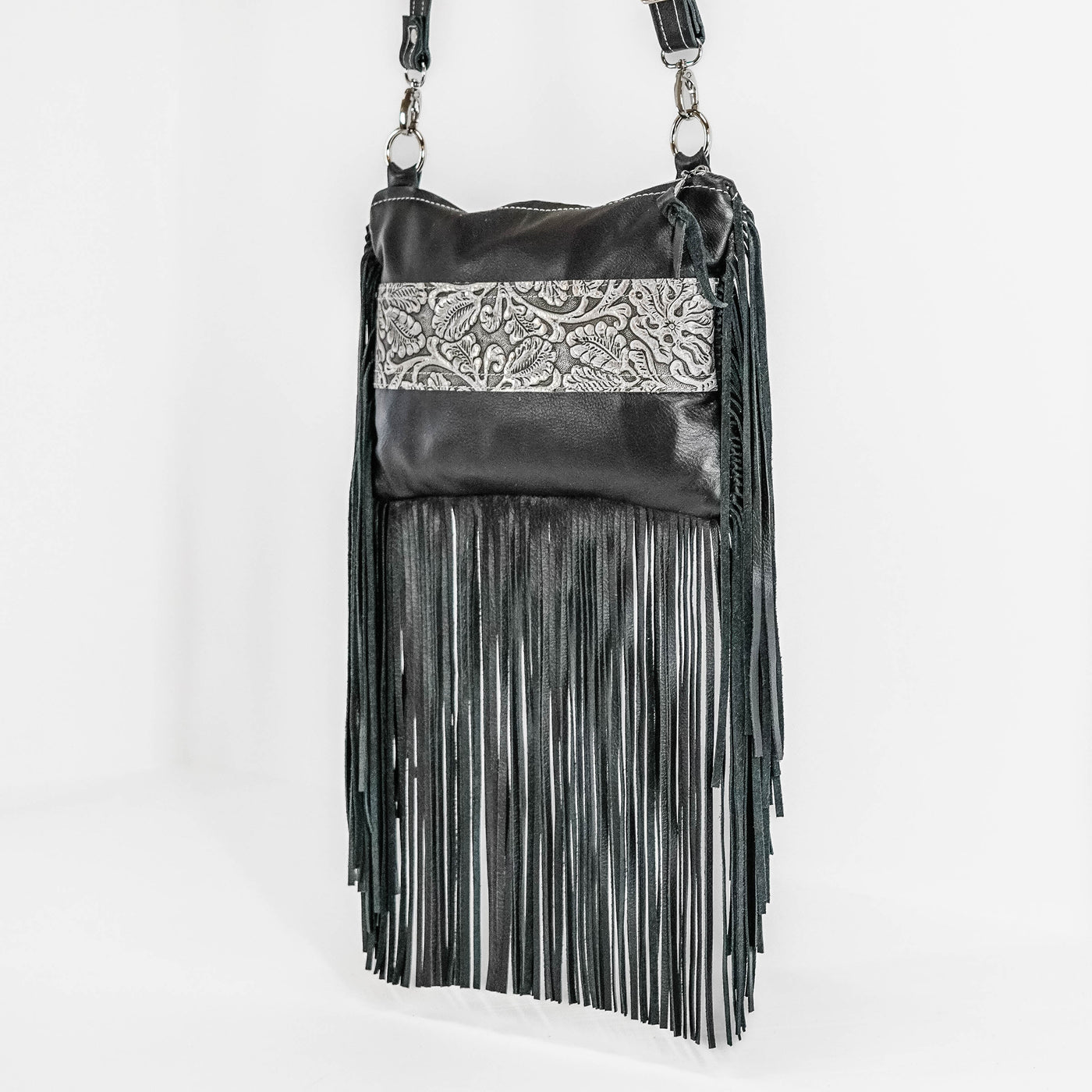 Patsy - Black Leather w/ Sterling Tool-Patsy-Western-Cowhide-Bags-Handmade-Products-Gifts-Dancing Cactus Designs