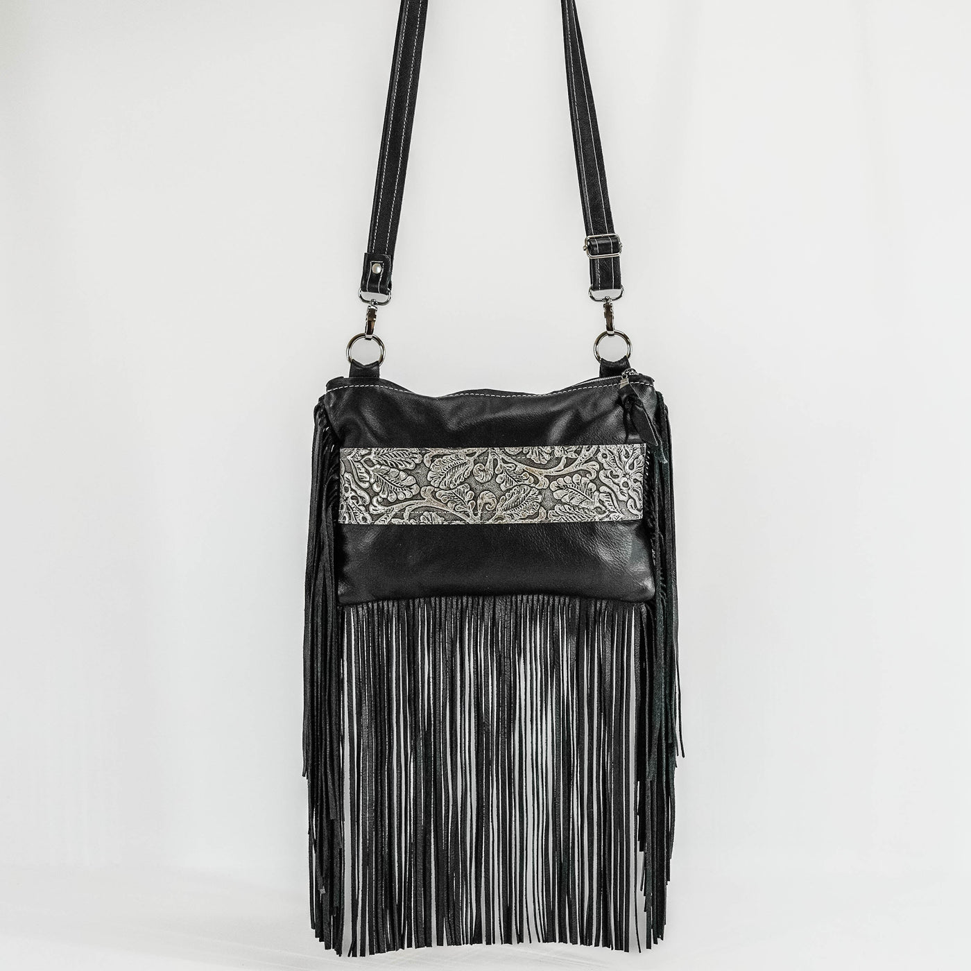 Patsy - Black Leather w/ Sterling Tool-Patsy-Western-Cowhide-Bags-Handmade-Products-Gifts-Dancing Cactus Designs