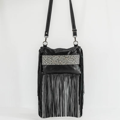 Patsy - Black Leather w/ Sterling Tool-Patsy-Western-Cowhide-Bags-Handmade-Products-Gifts-Dancing Cactus Designs