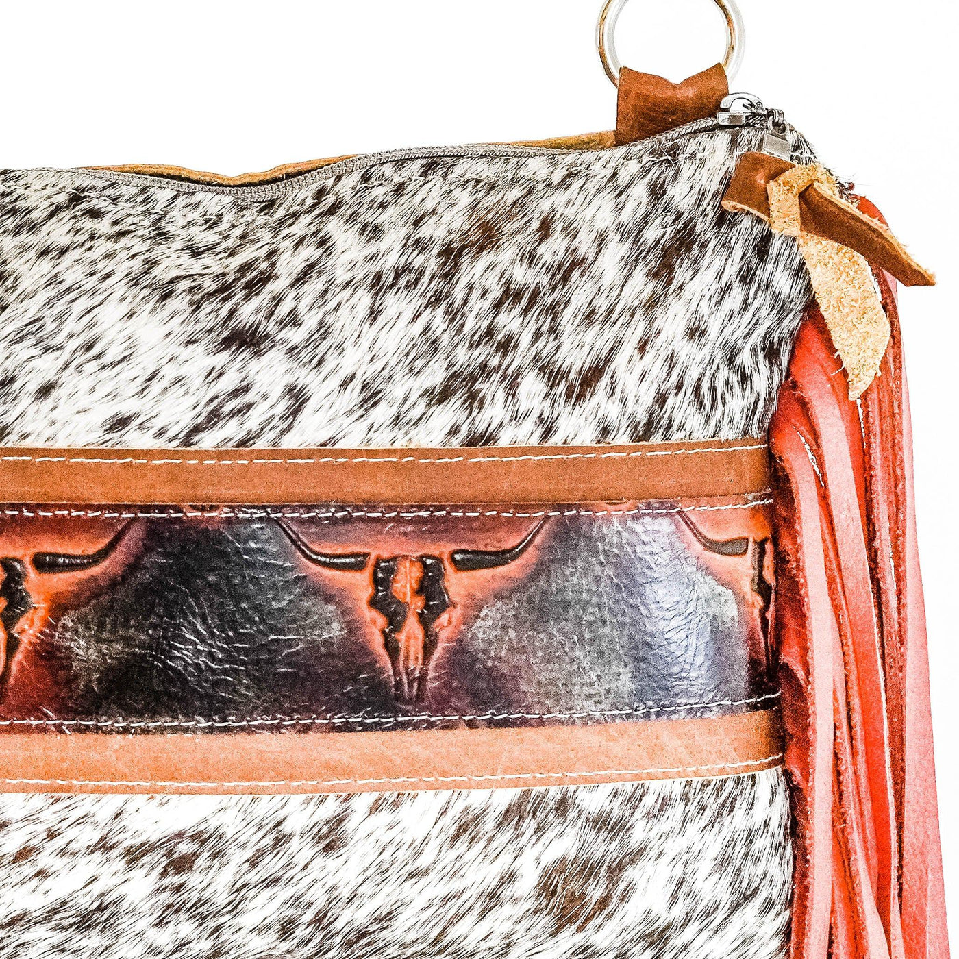 Patsy - Black & White Speckled w/ Fire Skulls-Patsy-Western-Cowhide-Bags-Handmade-Products-Gifts-Dancing Cactus Designs