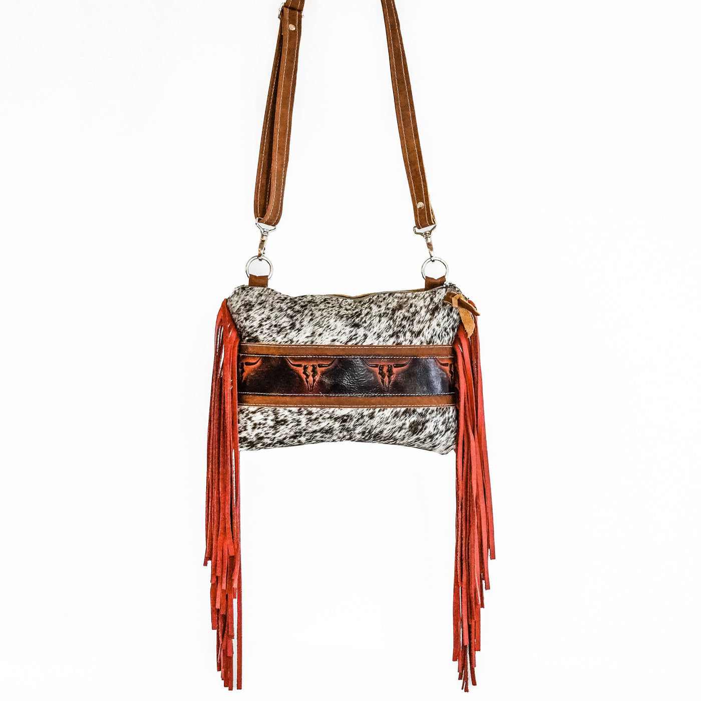 Patsy - Black & White Speckled w/ Fire Skulls-Patsy-Western-Cowhide-Bags-Handmade-Products-Gifts-Dancing Cactus Designs