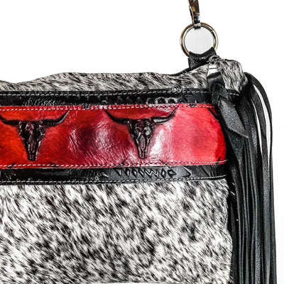 Patsy - Black & White w/ Burgundy Skulls-Patsy-Western-Cowhide-Bags-Handmade-Products-Gifts-Dancing Cactus Designs